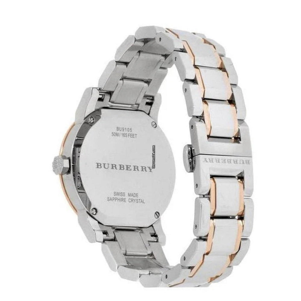 Burberry Women's Watch Stainless Steel Silver Strap With Silver Dial And Rose Gold Case BU9105 The City