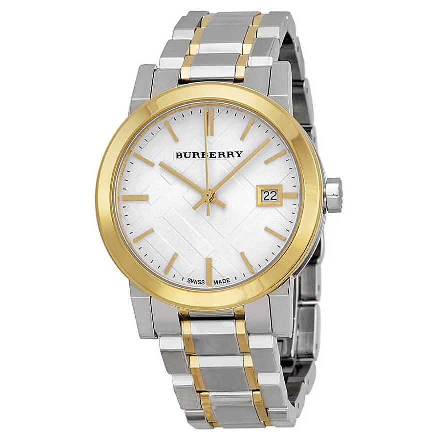 Burberry Women’s Watch Stainless Steel Silver & Gold Strap With Silver Dial And Gold Case BU9115 The City