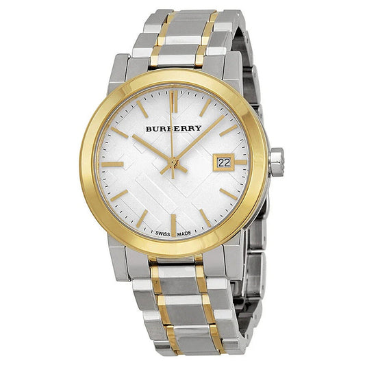 Burberry Women’s Watch Stainless Steel Silver & Gold Strap With Silver Dial And Gold Case BU9115 The City