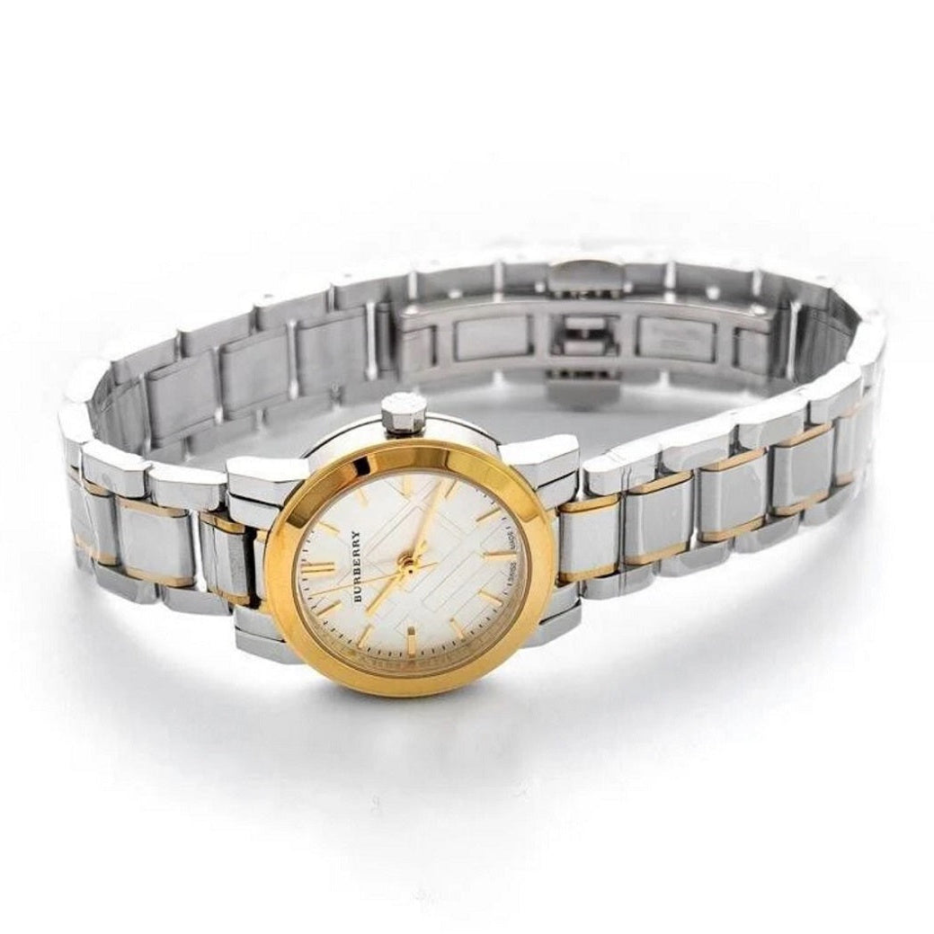 Burberry Women’s Watch Stainless Steel Silver & Gold Tone Strap With Gold Dial And Gold Case BU9217 The City