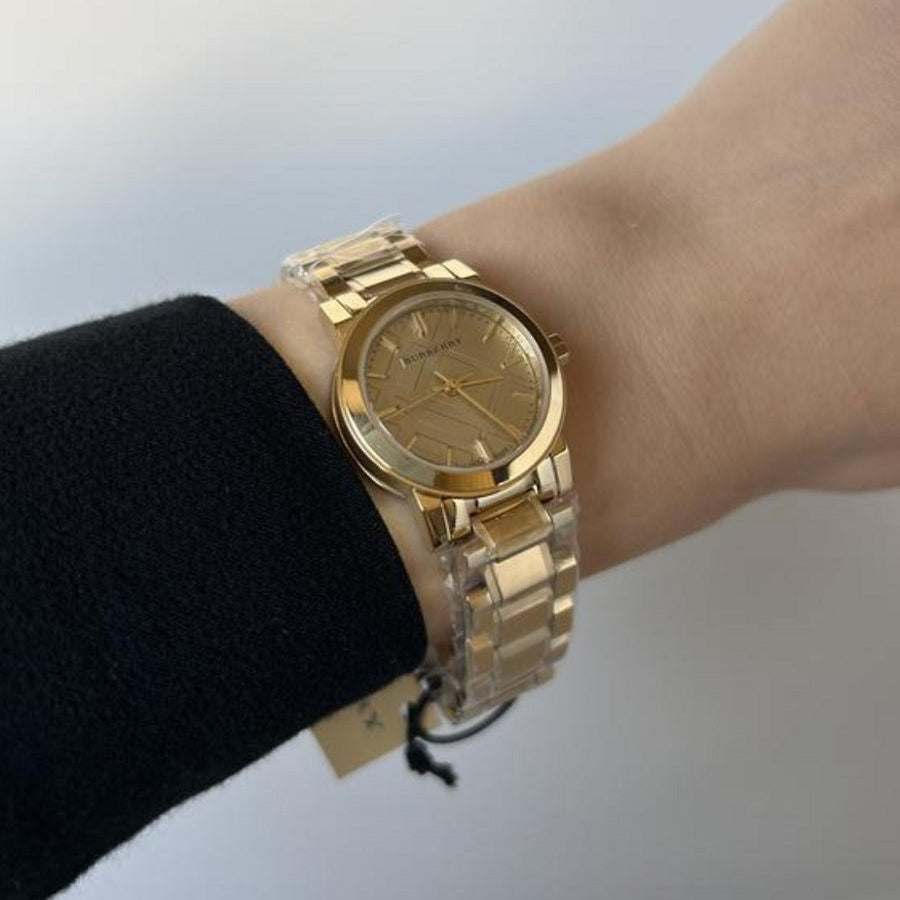 Burberry Women’s Watch Stainless Steel Gold Strap With Gold Dial BU9227 The City