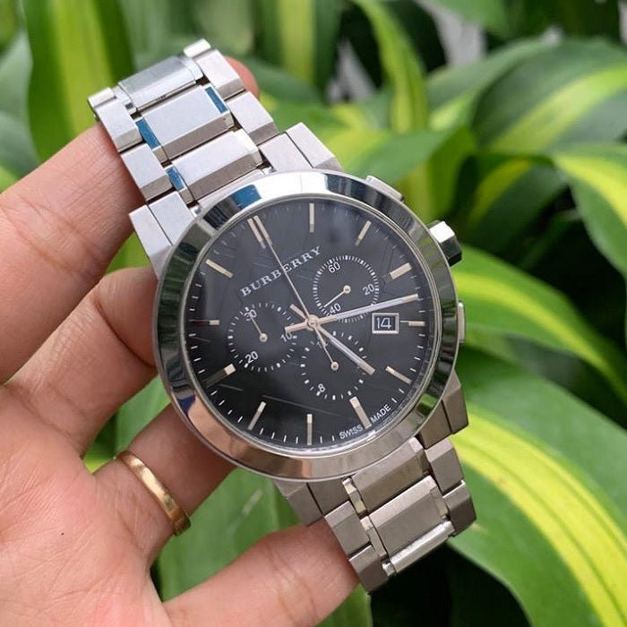 Burberry Men’s Watch Stainless Steel Silver Bracelet With Black Dial BU9351 The City
