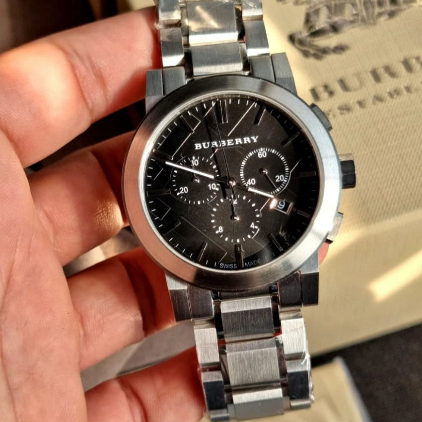 Burberry Men’s Watch Stainless Steel Silver Bracelet With Black Dial BU9351 The City