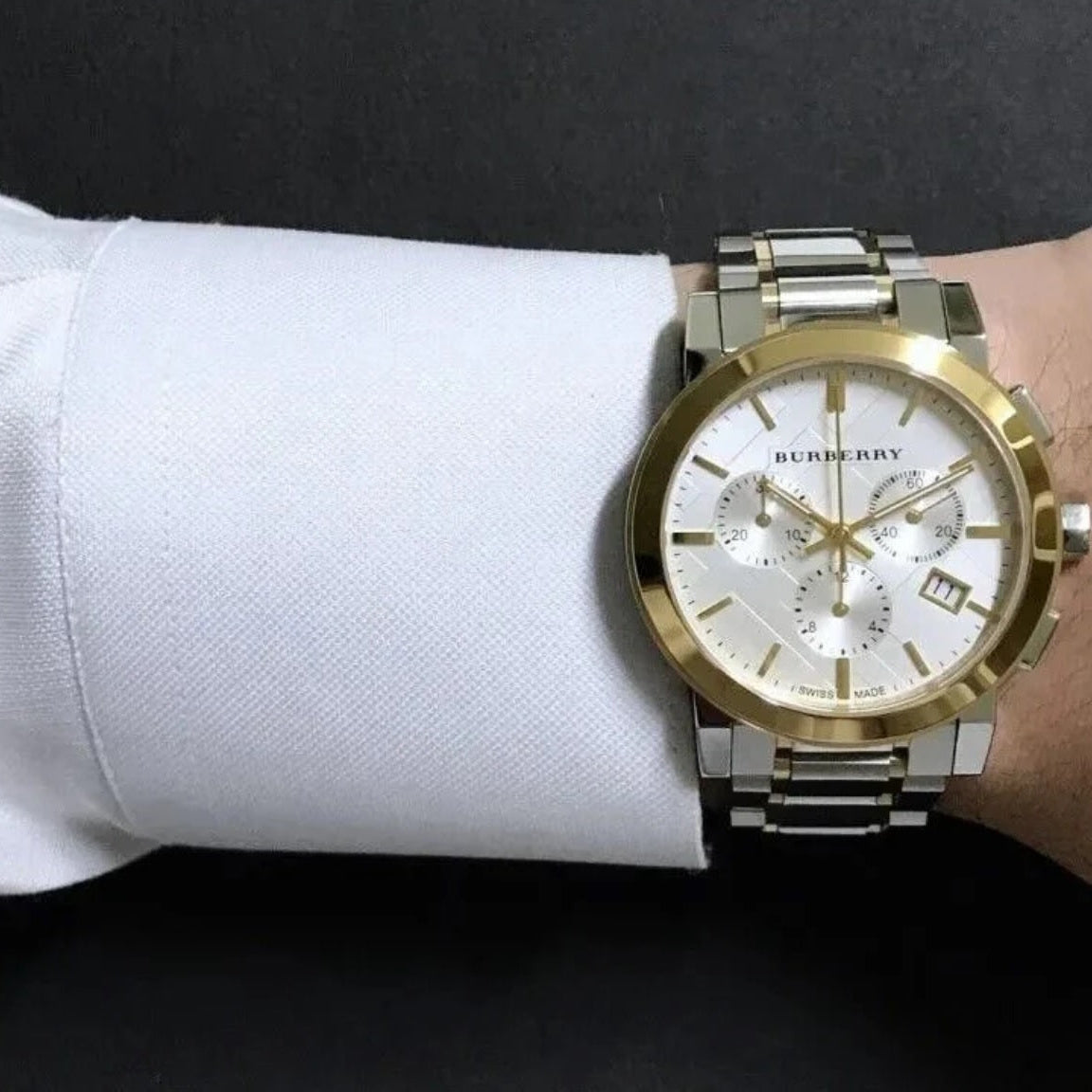 Burberry Unisex Watch Stainless Steel Two Tone Silver & Gold Strap With Silver Dial BU9751 The City Collection