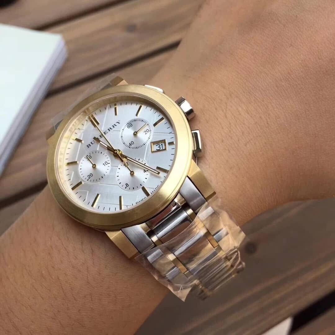 Burberry Unisex Watch Stainless Steel Two Tone Silver & Gold Strap With Silver Dial BU9751 The City Collection