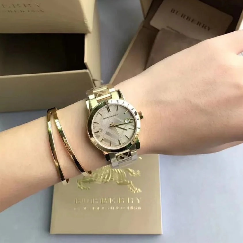 Burberry Unisex Watch Stainless Steel Gold Strap With Gold Dial BU9033 The City