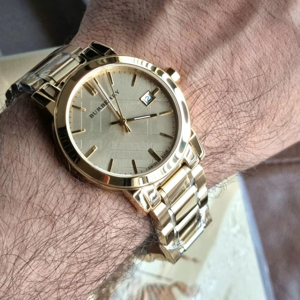 Burberry Unisex Watch Stainless Steel Gold Strap With Gold Dial BU9033 The City