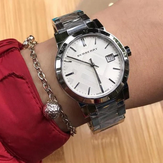 Burberry Unisex Watch Stainless Steel Silver Strap With Silver Dial BU9037 The City Collection