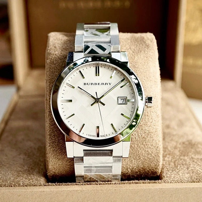 Burberry Unisex Watch Stainless Steel Silver Strap With Silver Dial BU9037 The City Collection