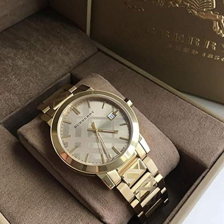Burberry Unisex Watch Stainless Steel Gold Strap With Gold Dial BU9038 The City