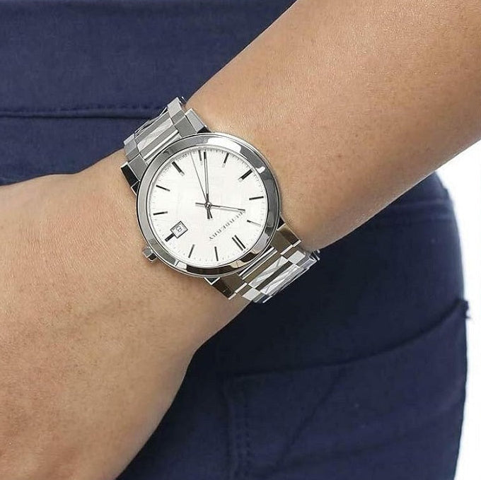 Burberry Unisex Watch Stainless Steel Silver Strap With Silver Dial BU9037 The City Collection