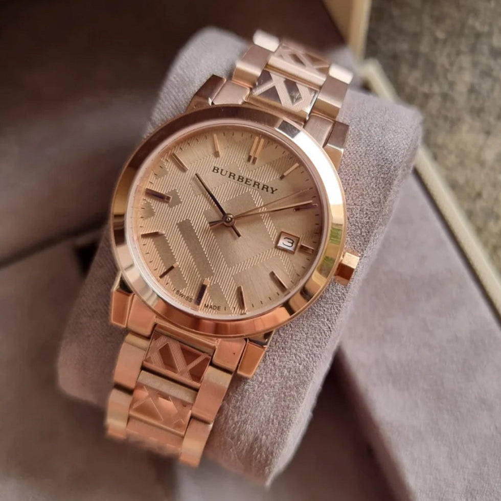 Burberry Women’s Watch Stainless Steel Rose Gold Strap With Rose Gold Dial BU9146 The City
