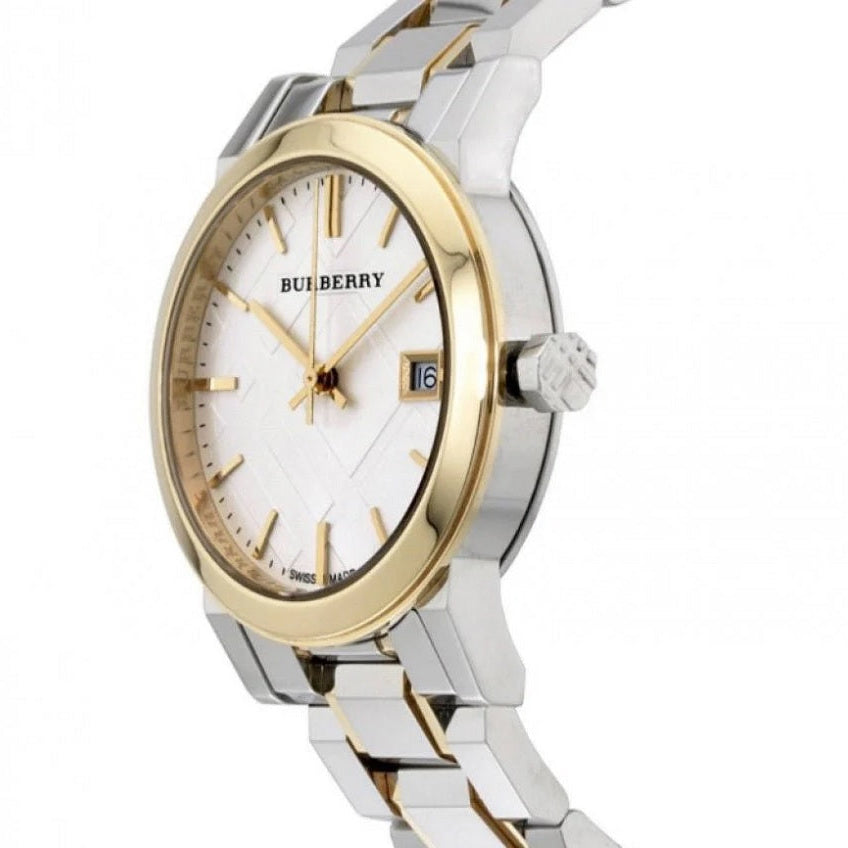 Burberry Women’s Watch Stainless Steel Silver & Gold Strap With Silver Dial And Gold Case BU9115 The City
