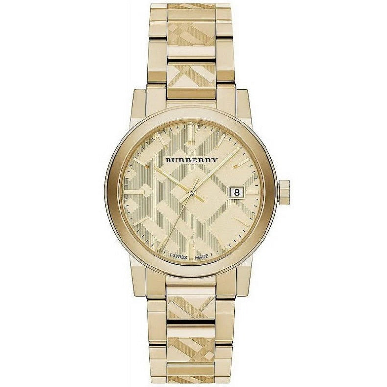 Burberry Unisex Watch Stainless Steel Gold Strap With Gold Dial BU9038 The City