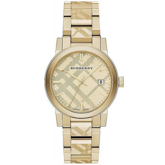 Burberry Unisex Watch Stainless Steel Gold Strap With Gold Dial BU9038 The City