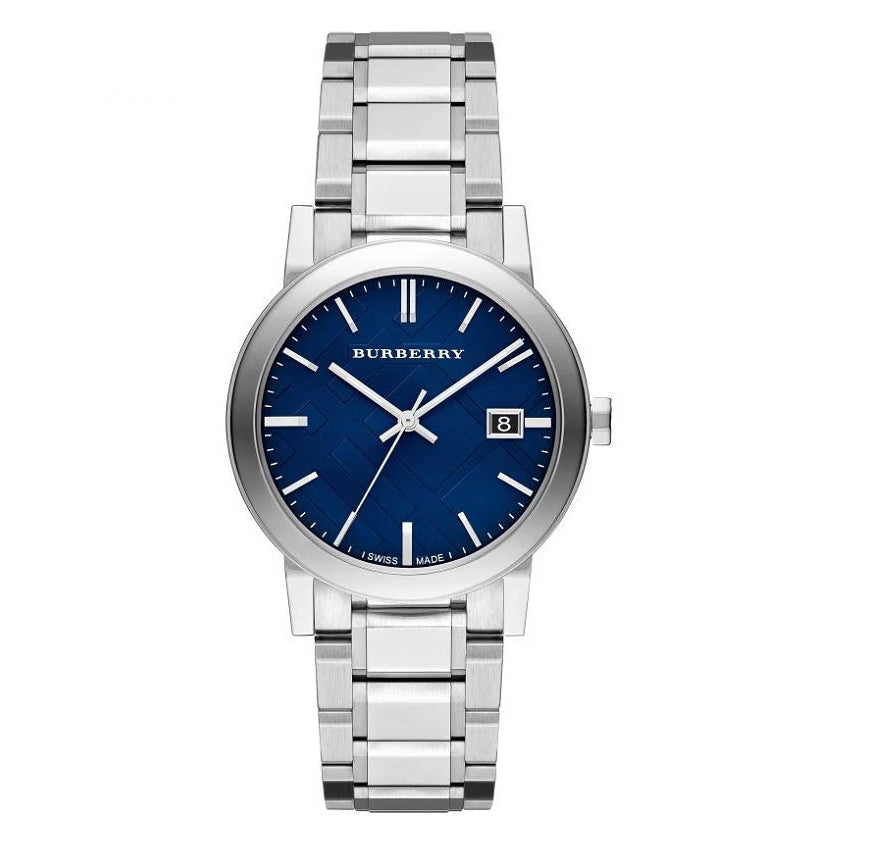 Burberry Unisex Watch Stainless Steel Silver Strap With Blue Dial BU9031 The City