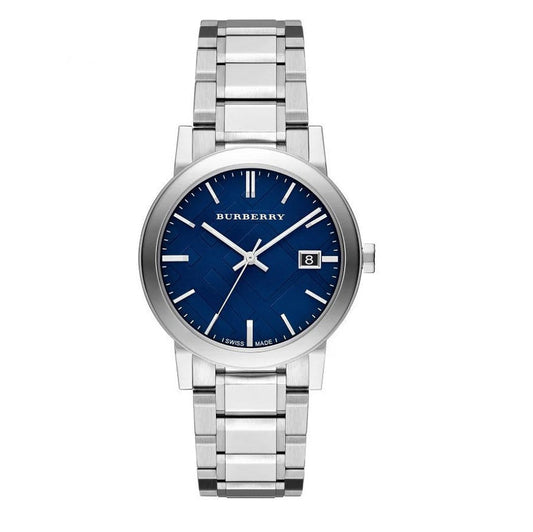 Burberry Unisex Watch Stainless Steel Silver Strap With Blue Dial BU9031 The City