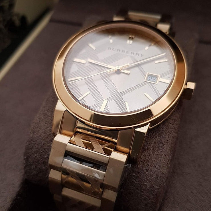 Burberry Unisex Watch Stainless Steel Gold Strap With Gold Dial BU9038 The City