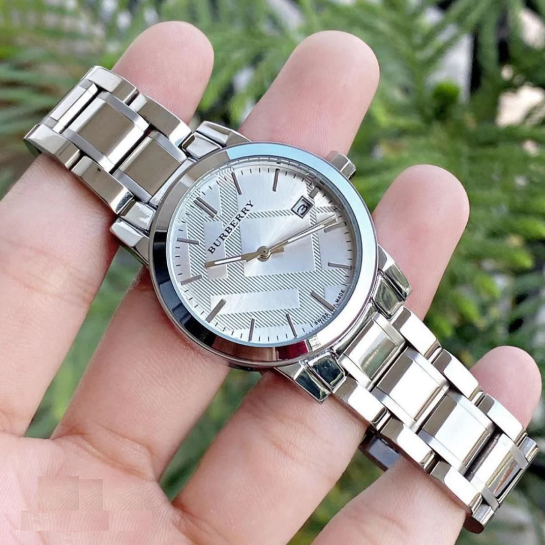 Burberry Women's Watch Stainless Steel Silver Strap With Silver Dial BU9100 The City