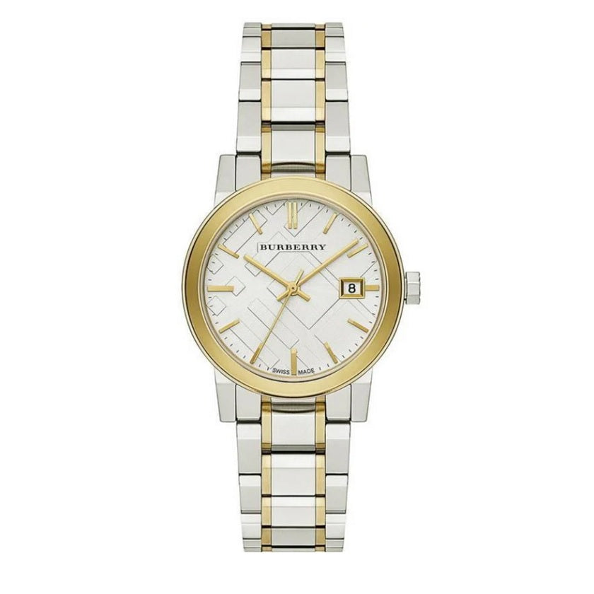 Burberry Women’s Watch Stainless Steel Silver & Gold Strap With Silver Dial And Gold Case BU9115 The City