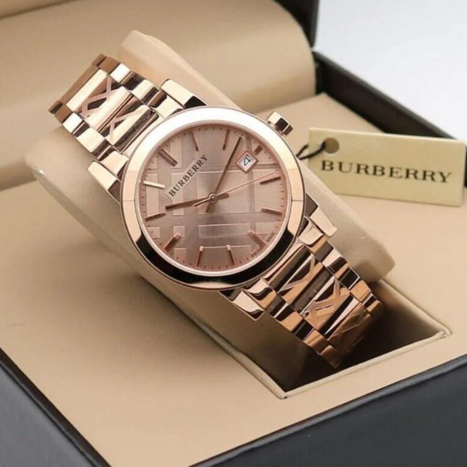 Burberry Women’s Watch Stainless Steel Rose Gold Strap With Rose Gold Dial BU9146 The City