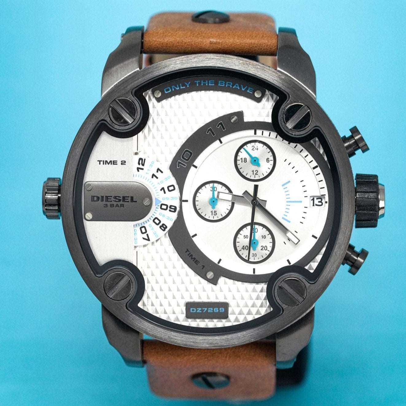 Diesel Dz7269 Men S Chronograph Little Daddy White Brown Watch