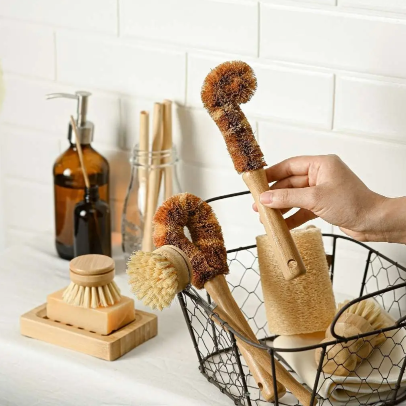 6-Piece Plastic-Free Dish Scrubbing Brush Set | Eco-Friendly & Vegan Scrubbers