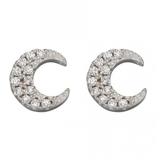 Crescent Moon Stud Earrings with Zirconia E5986C