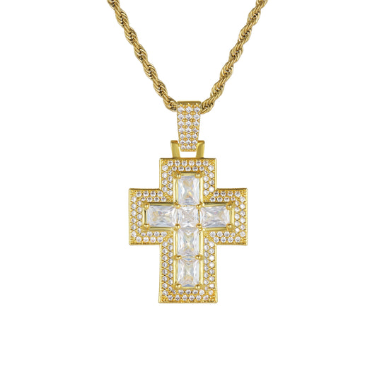Iced Romeo Cross Pendant (Gold)