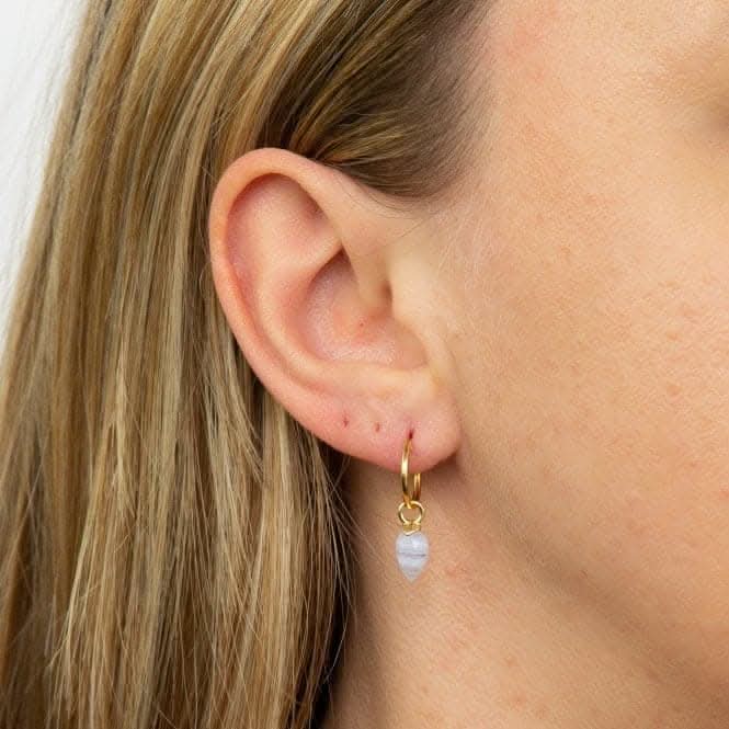 December Yellow Gold Plated Birthstone  Chalcedony Stone Hoop Charm Earring Y2672