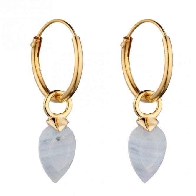 December Yellow Gold Plated Birthstone  Chalcedony Stone Hoop Charm Earring Y2672