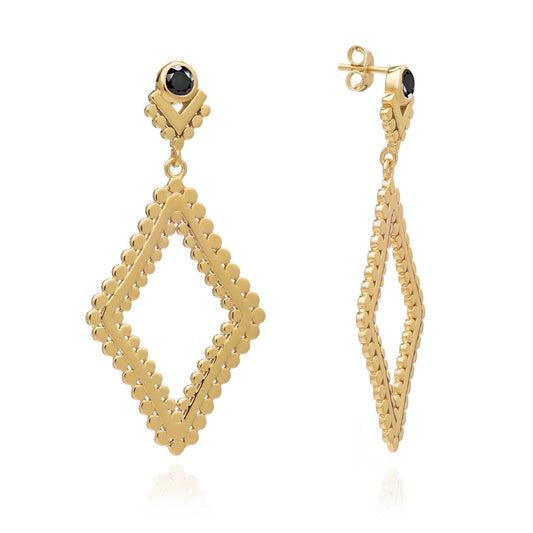 Etrusca Diamond Hoop Stud Earrings: Black Onyx