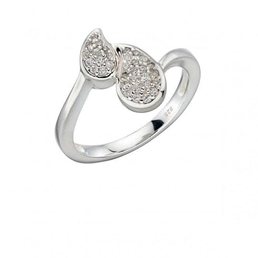 Elements Silver Double Teardrop Pave Ring R3585C