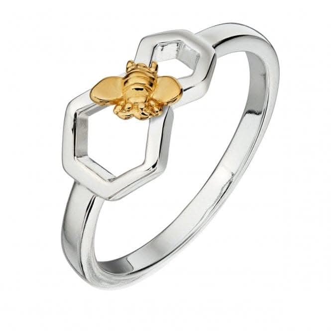Elements Silver Honeycomb And Bee Silver And Yellow Gold Platting Ring R3673