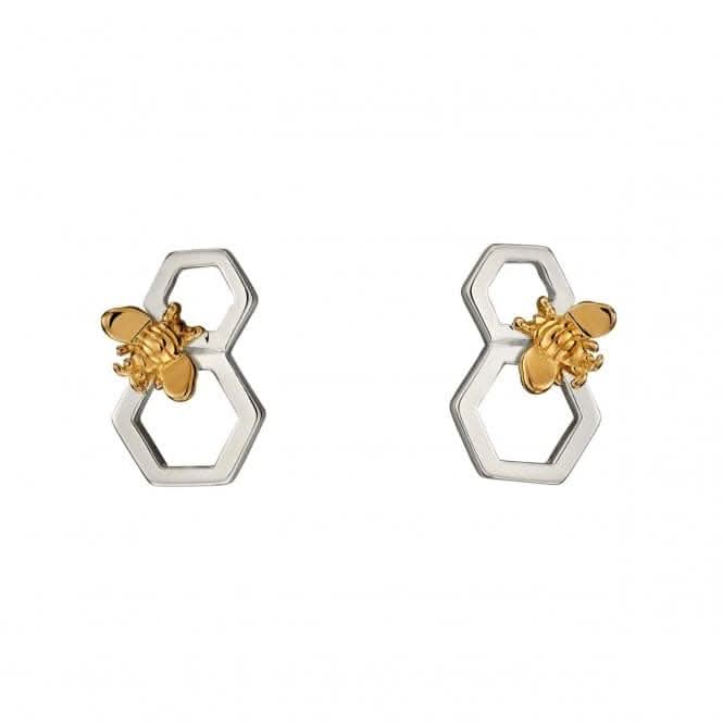 Elements Silver Honeycomb And Bee Silver Yellow Gold Earrings E5676
