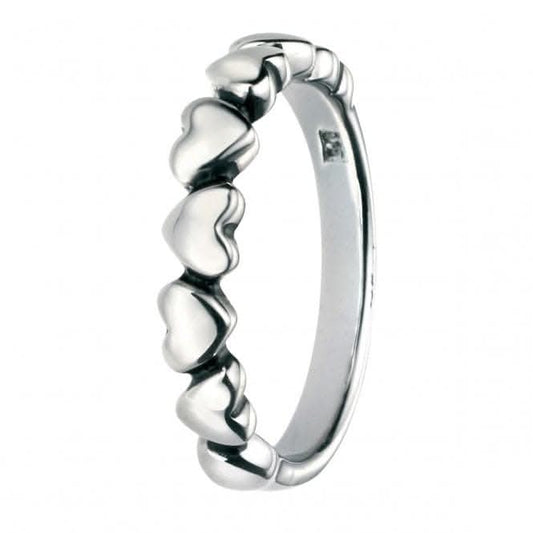 Elements Silver Oxidised Multi Heart Ring R3460