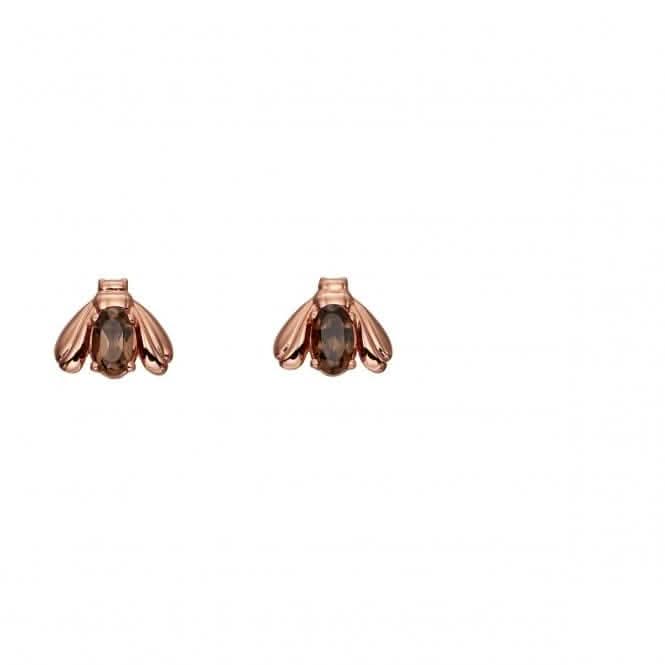 Elements Silver Rose Gold Plated Silver Smoky Quartz Bug Earrings E5681Y