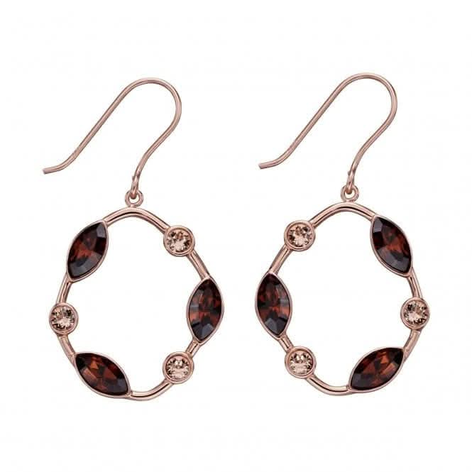Elements Silver Rose Gold Plated Smoked Topaz Swarovski Earring E5722