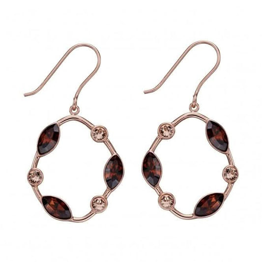 Elements Silver Rose Gold Plated Smoked Topaz Swarovski Earring E5722