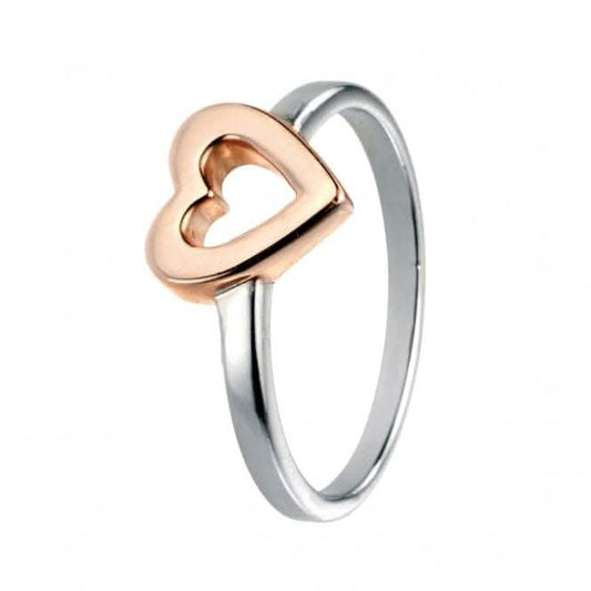 Elements Silver With Rose Gold Open HeartRing R3461
