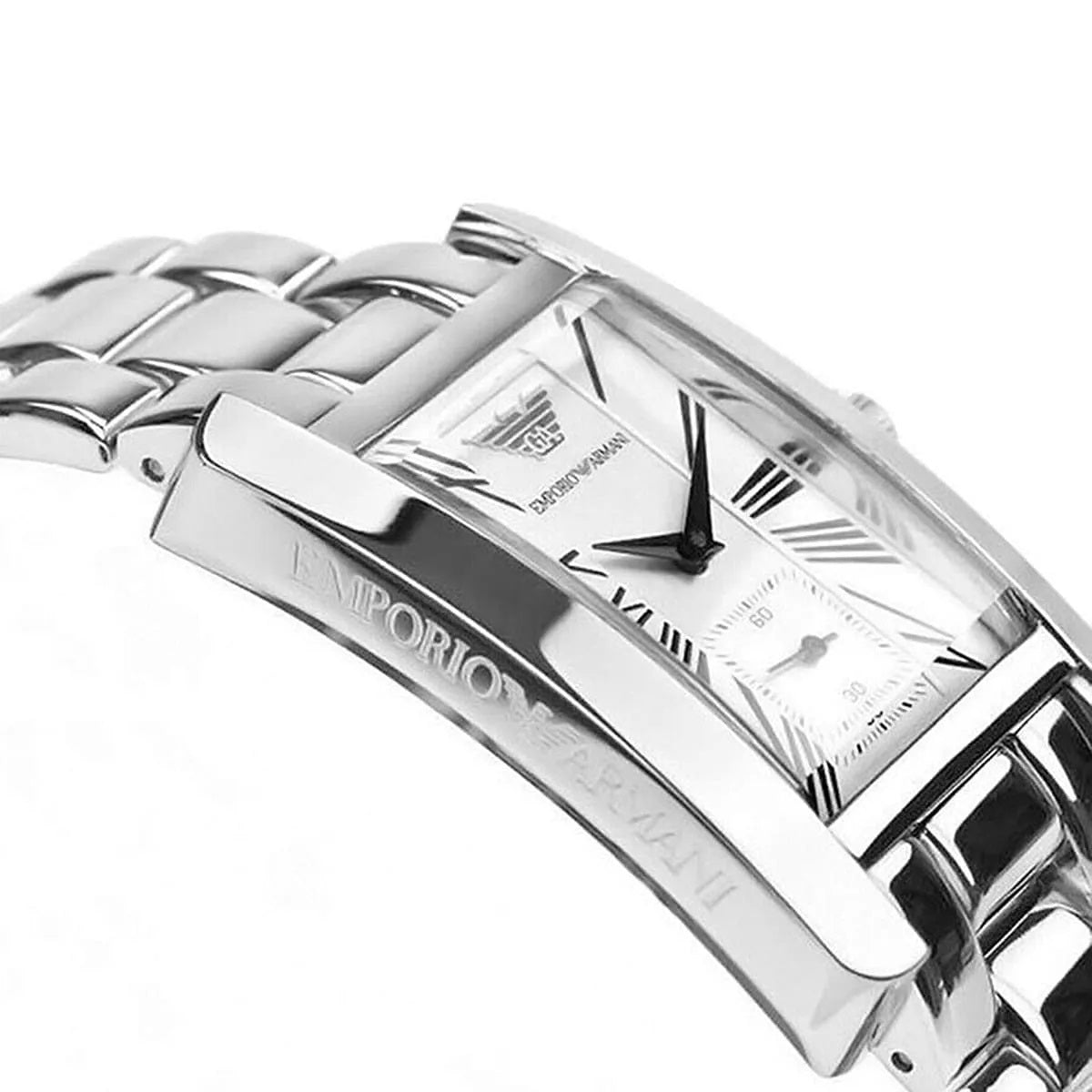 Emporio Armani Men’s Watch Stainless Steel Silver Strap With White Dial AR0145 Classic Rectangle