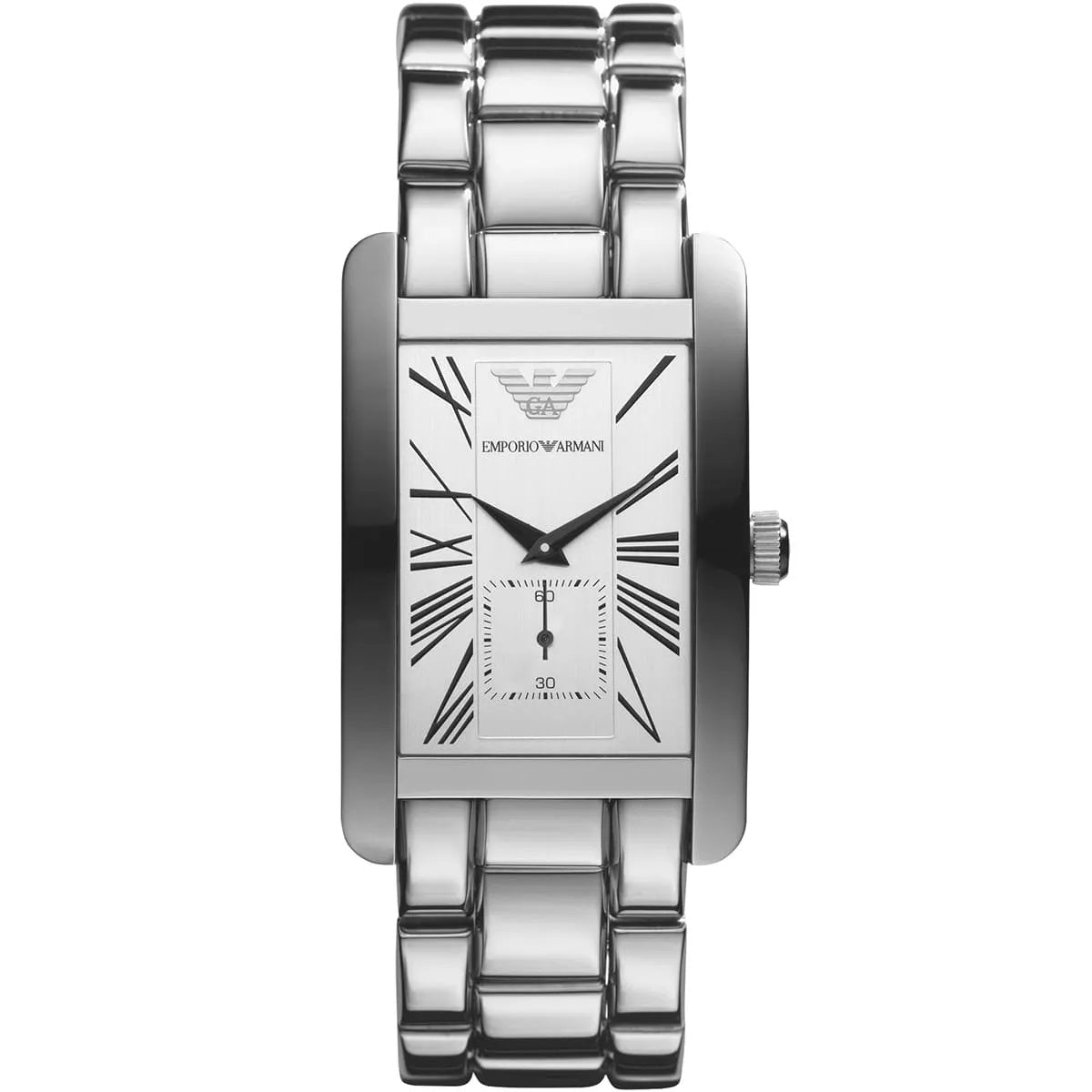 Emporio Armani Men’s Watch Stainless Steel Silver Strap With White Dial AR0145 Classic Rectangle