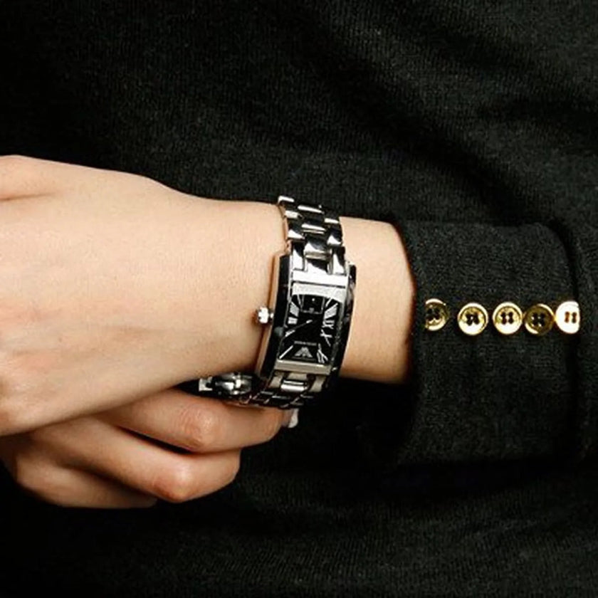 Emporio Armani Women’s Watch Stainless Steel Silver Strap With Black Dial AR0157 Classic