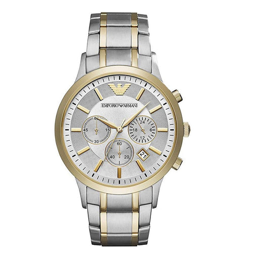 Emporio Armani Men's Watch Stainless Steel Silver & Yellow Gold Tone Strap With Silver Dial AR11076 Renato