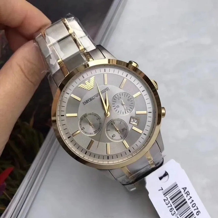 Emporio Armani Men's Watch Stainless Steel Silver & Yellow Gold Tone Strap With Silver Dial AR11076 Renato