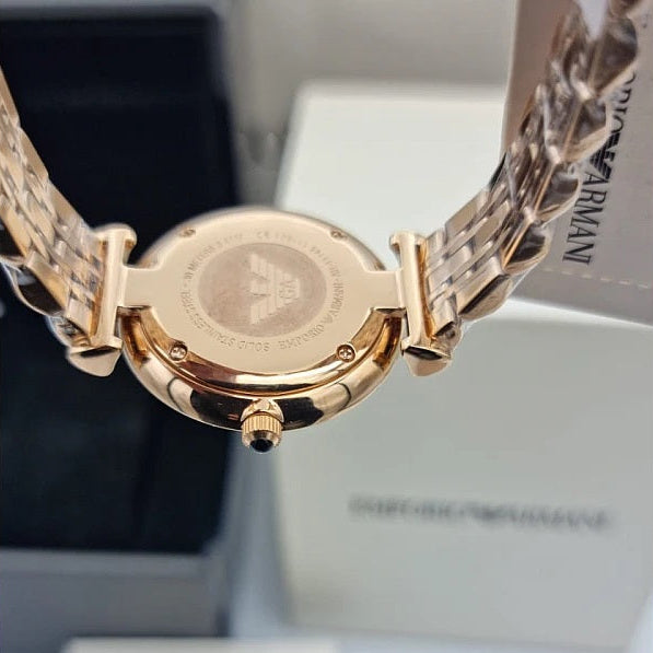 Emporio Armani Women’s Watch Stainless Steel Rose Gold Strap With Black Dial AR11145 Gianni T-Bar