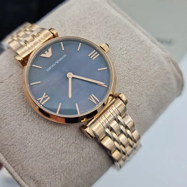Emporio Armani Women’s Watch Stainless Steel Rose Gold Strap With Black Dial AR11145 Gianni T-Bar