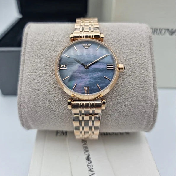 Emporio Armani Women’s Watch Stainless Steel Rose Gold Strap With Black Dial AR11145 Gianni T-Bar