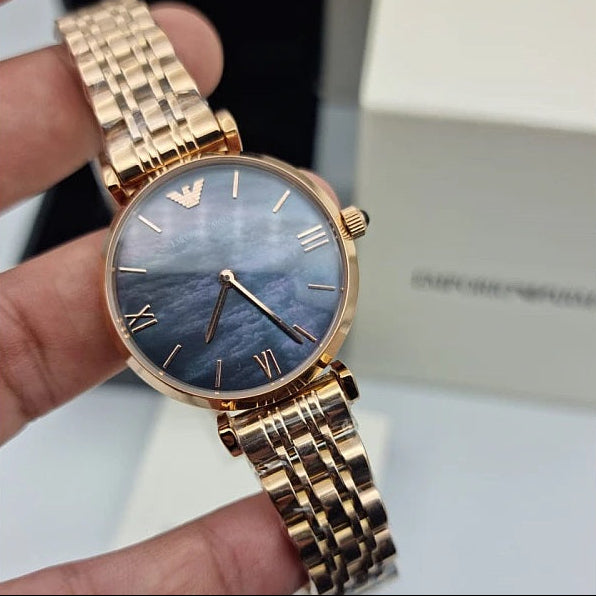 Emporio Armani Women’s Watch Stainless Steel Rose Gold Strap With Black Dial AR11145 Gianni T-Bar