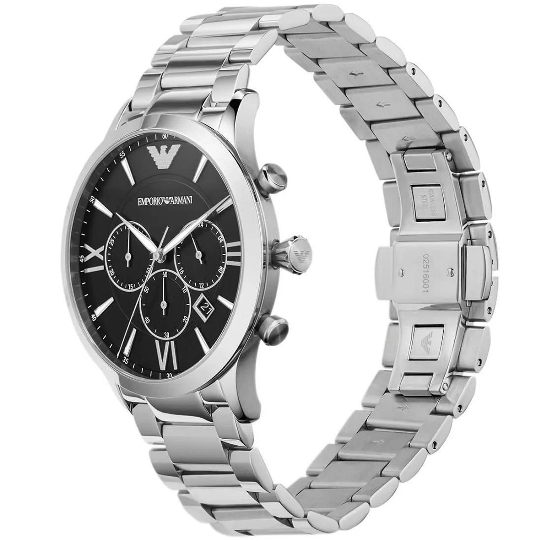 Emporio Armani Men's Watch Stainless Steel Silver Strap With Black Dial AR11208 Giovanni